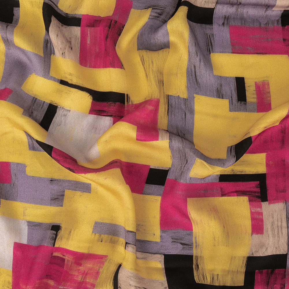 Rayon Challis - Purple, Pink and Yellow Painterly Geometric - Theory of Abstraction Print - Mood Exclusive Wisteria Collection - Joann Fabrics