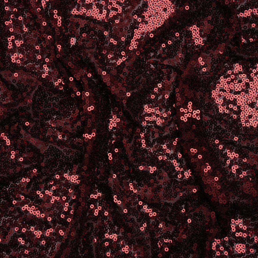 Stretch Polyester Mesh with Allover Baby Sequins - Burgundy - Designer Deadstock - Joann Fabrics