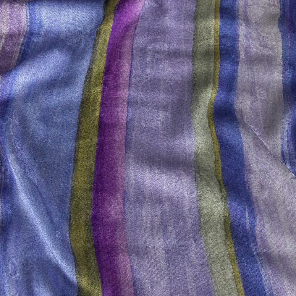 Flowery Viscose Jacquard Print - Periwinkle, Blue and Olive Stripes - Mood Exclusive Fossil Fascination - Joann Fabrics