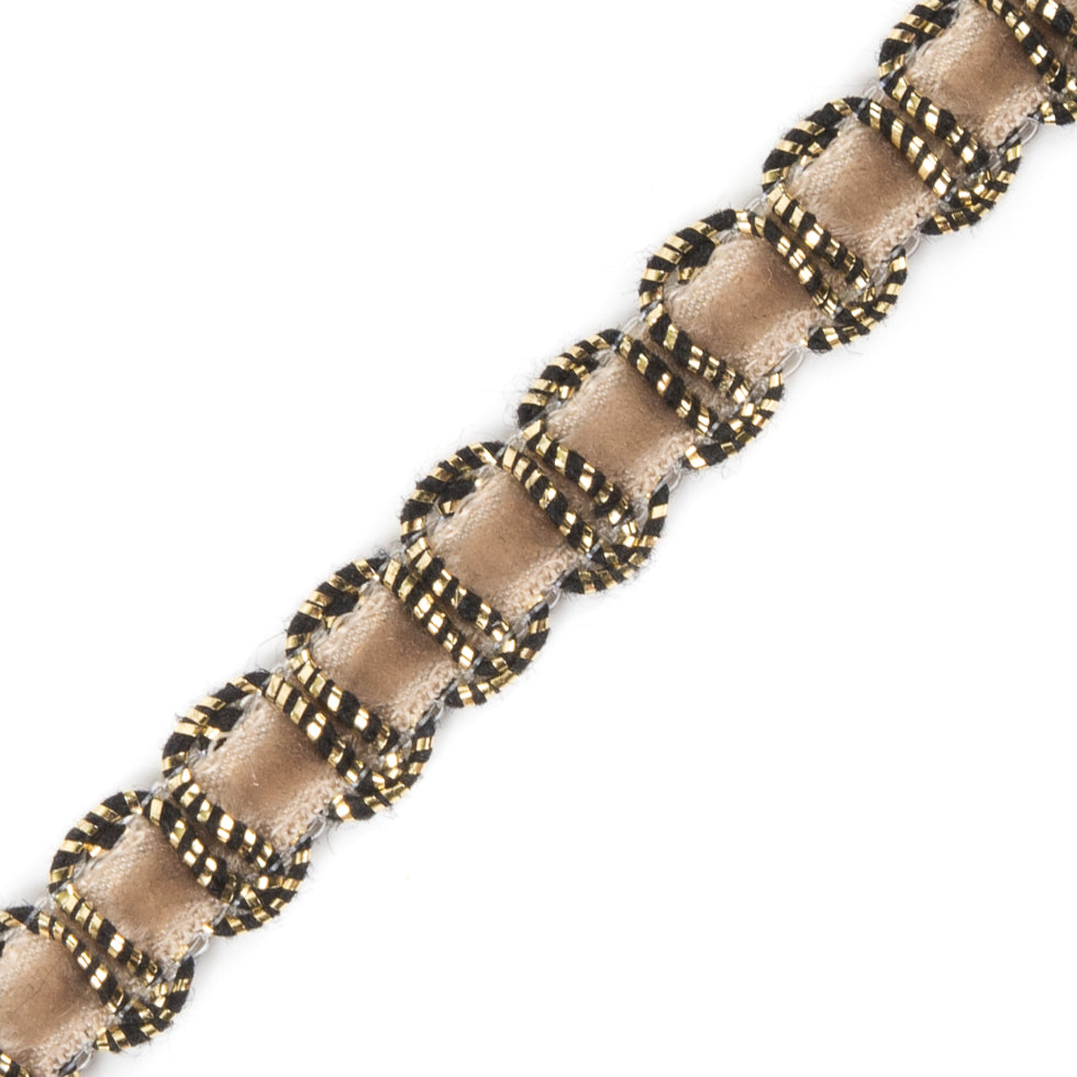 Gold Braid Around Beige Velvet Trimming - 0.25