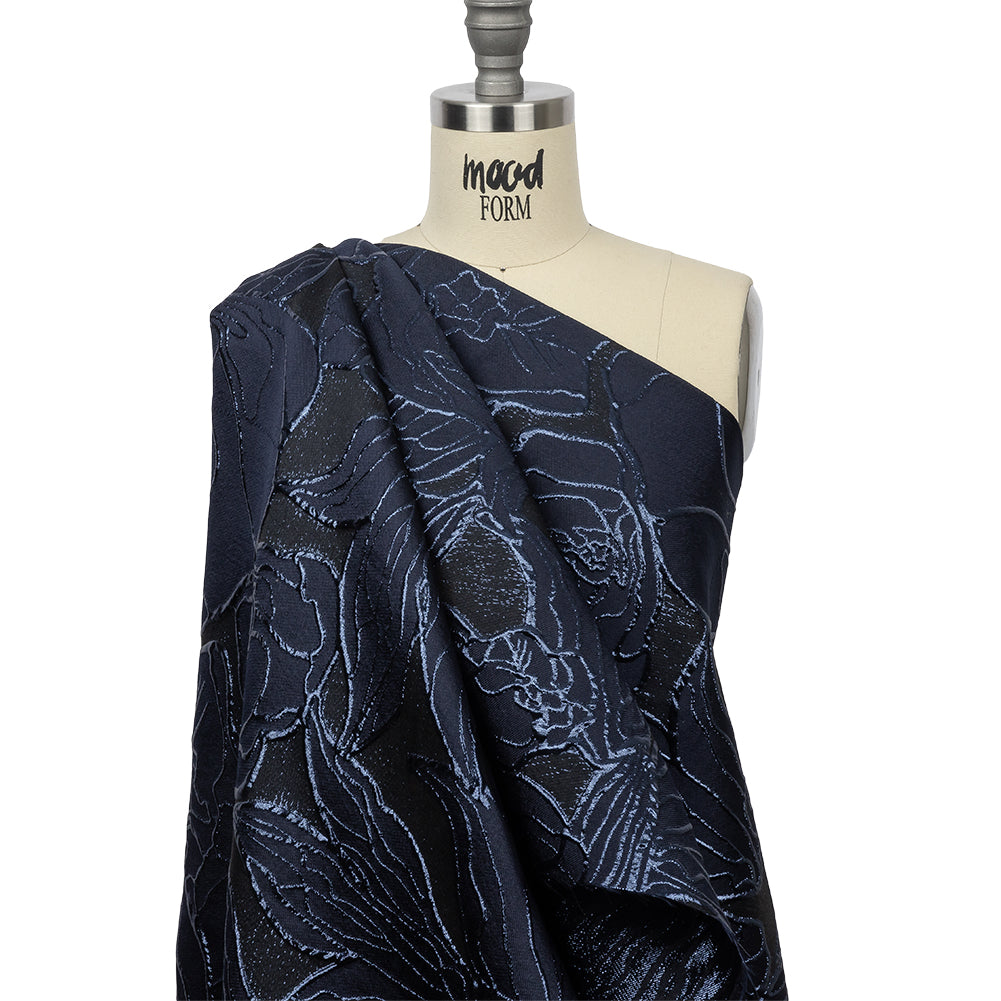 Metallic Navy Outlined Florals Luxury Brocade - Joann Fabrics