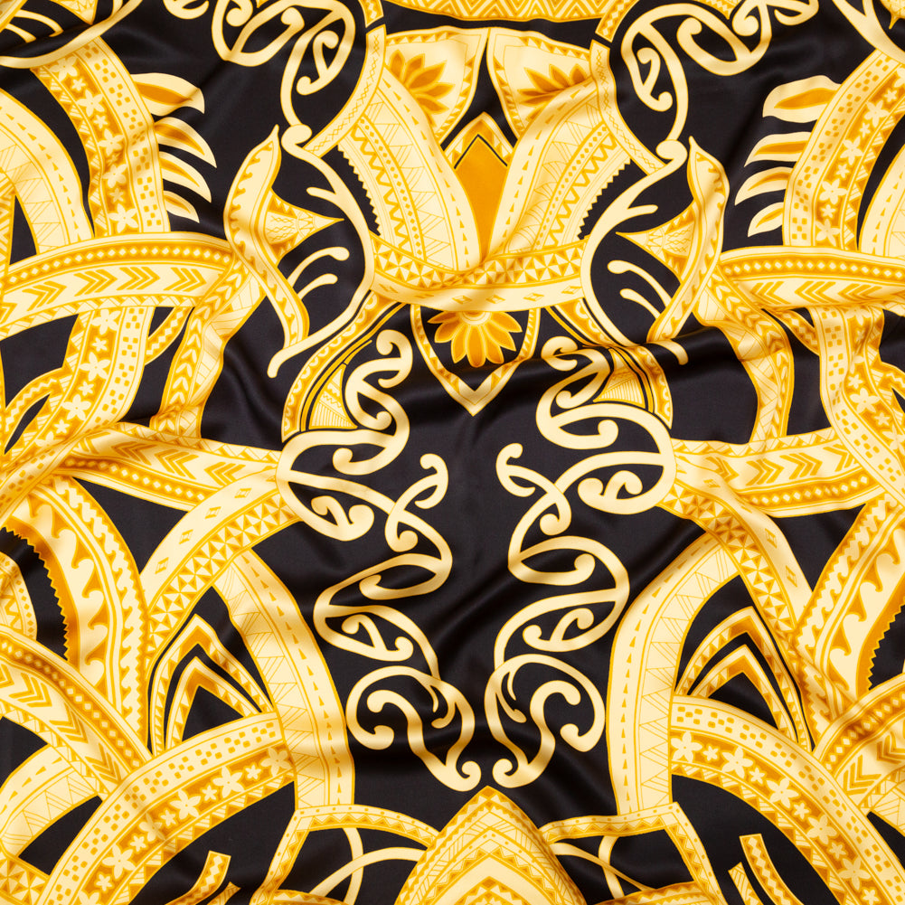 Mood Exclusive Italian Black and Golden Spice Large-Scale Digitally Printed Silk Charmeuse Panel - Joann Fabrics