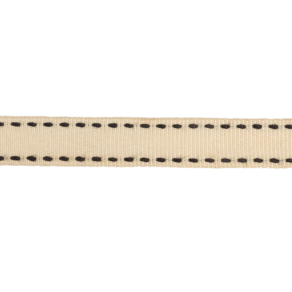 Beige Grosgrain Ribbon with Two Row Delicioso Stitching Detail - 0.5625