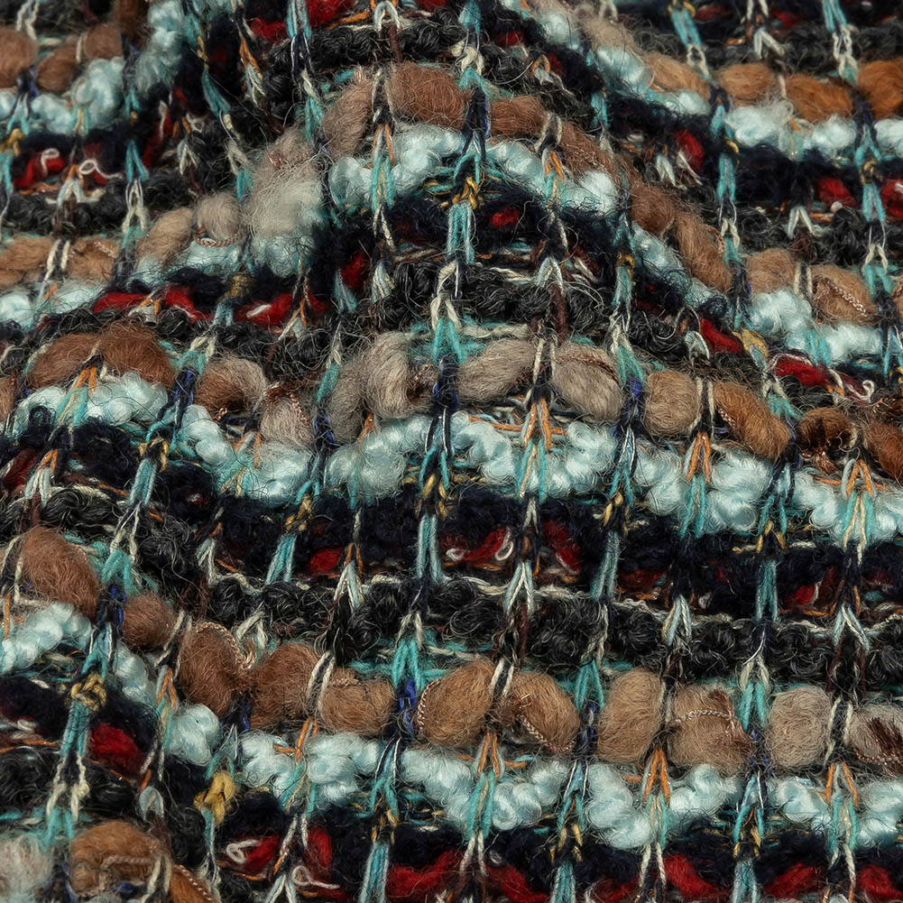 Tan, Baby Blue and Red Striped Chunky Boucle Sweater Knit - Joann Fabrics