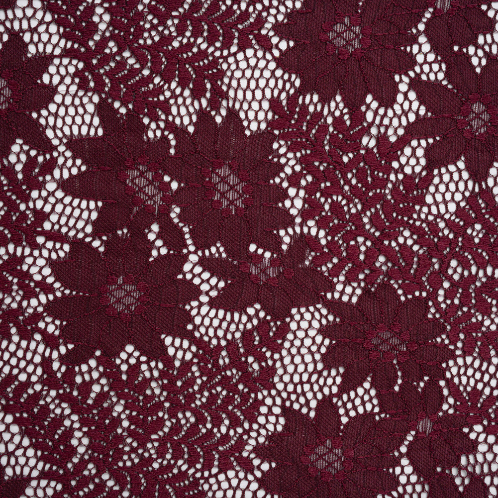 Nylon Re-Embroidered Stretch Lace - Burgundy Flowers and Little Leaves - Designer Deadstock - Joann Fabrics