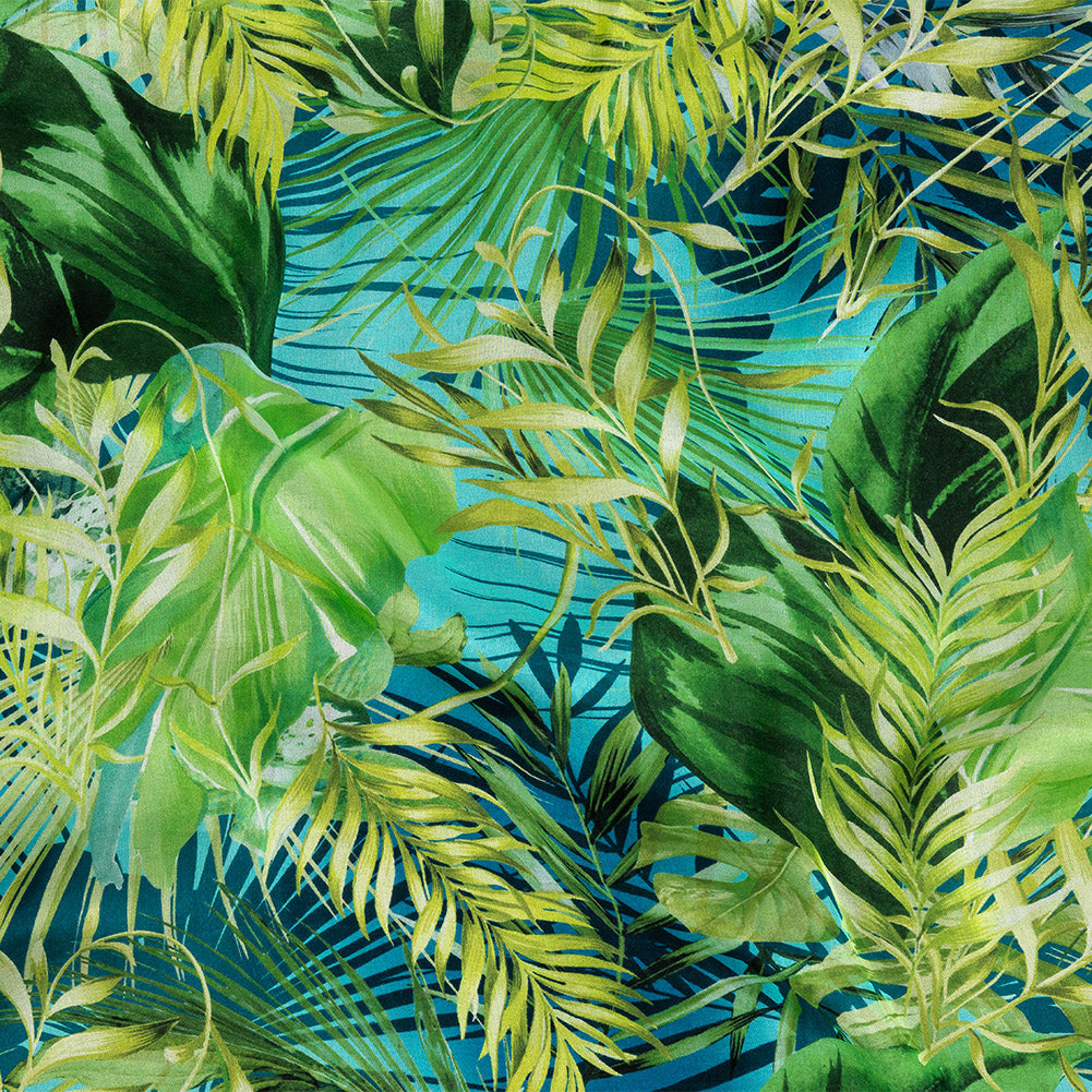 Mood Exclusive Italian Green and Blue Ferns and Foliage Digitally Printed Silk Chiffon - Joann Fabrics