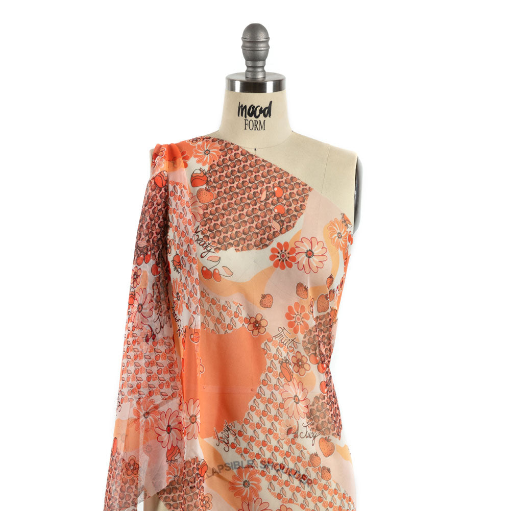 Peach, Orange and White Juicy Fruits Silk Chiffon - Joann Fabrics