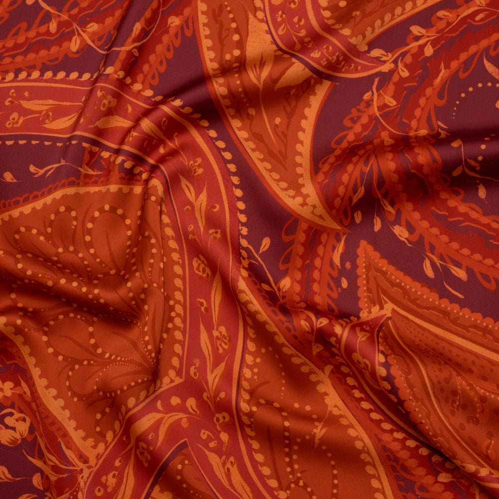 Polyester Satin - Burnt Orange, Dark Red and Peach Paisley Floral - Mood Exclusive Harvest Harmonies Print - Joann Fabrics