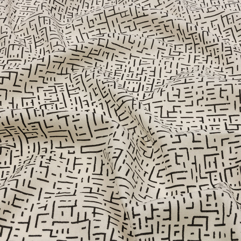 Linen and Rayon Woven - White and Black Geometric Lines - Maui Maze Print - Mood Exclusive Palm Beach Collection - Joann Fabrics