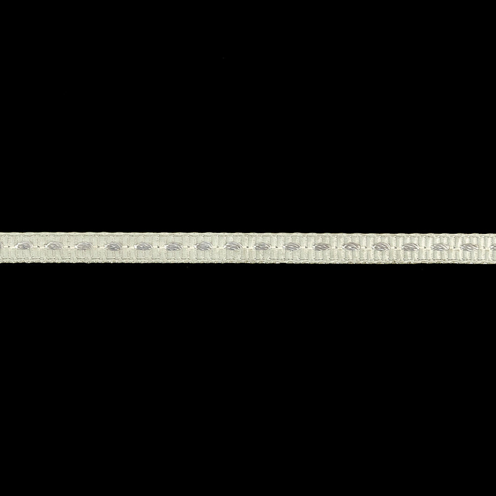 Egret Grosgrain Ribbon with Lucent White Stitching - 0.25