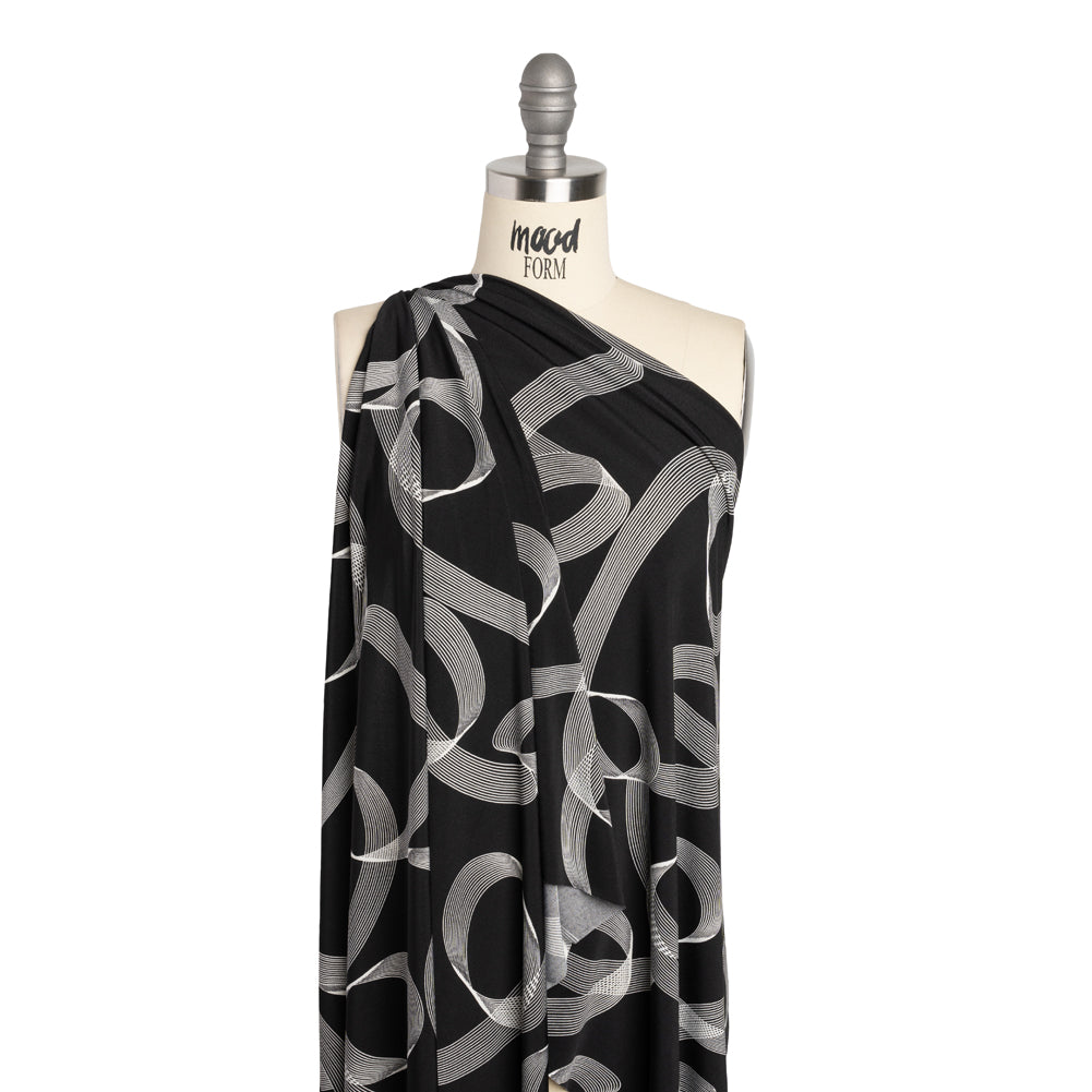 Stretch Polyester Tricot - Black and White Looping Lines - Designer Deadstock - Joann Fabrics