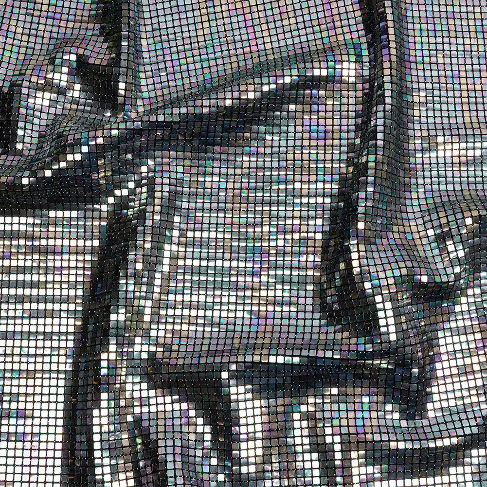 Silver Oil Slick and Black Squares Foiled Stretch Nylon Knit - Joann Fabrics