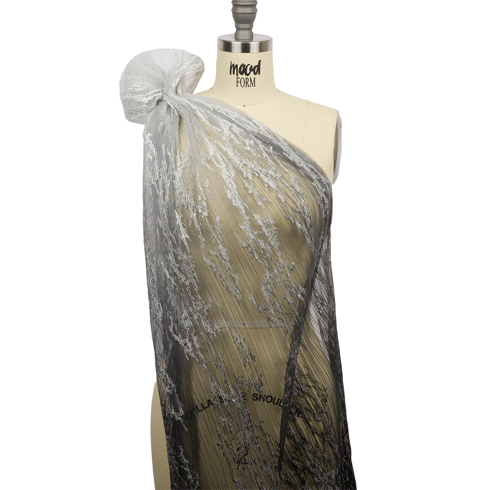 Embroidered Soft Pleated Tulle with Sequins - Black, Gray and White Ombre Abstract - Sequoia Collection - Joann Fabrics