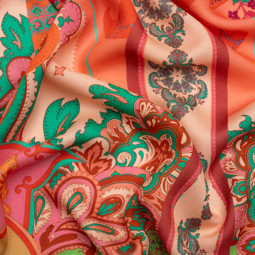 Viscose and Linen Twill Panel - Berry Pink Ornate Stripes - Mood Exclusive Freedom to Flow - Joann Fabrics
