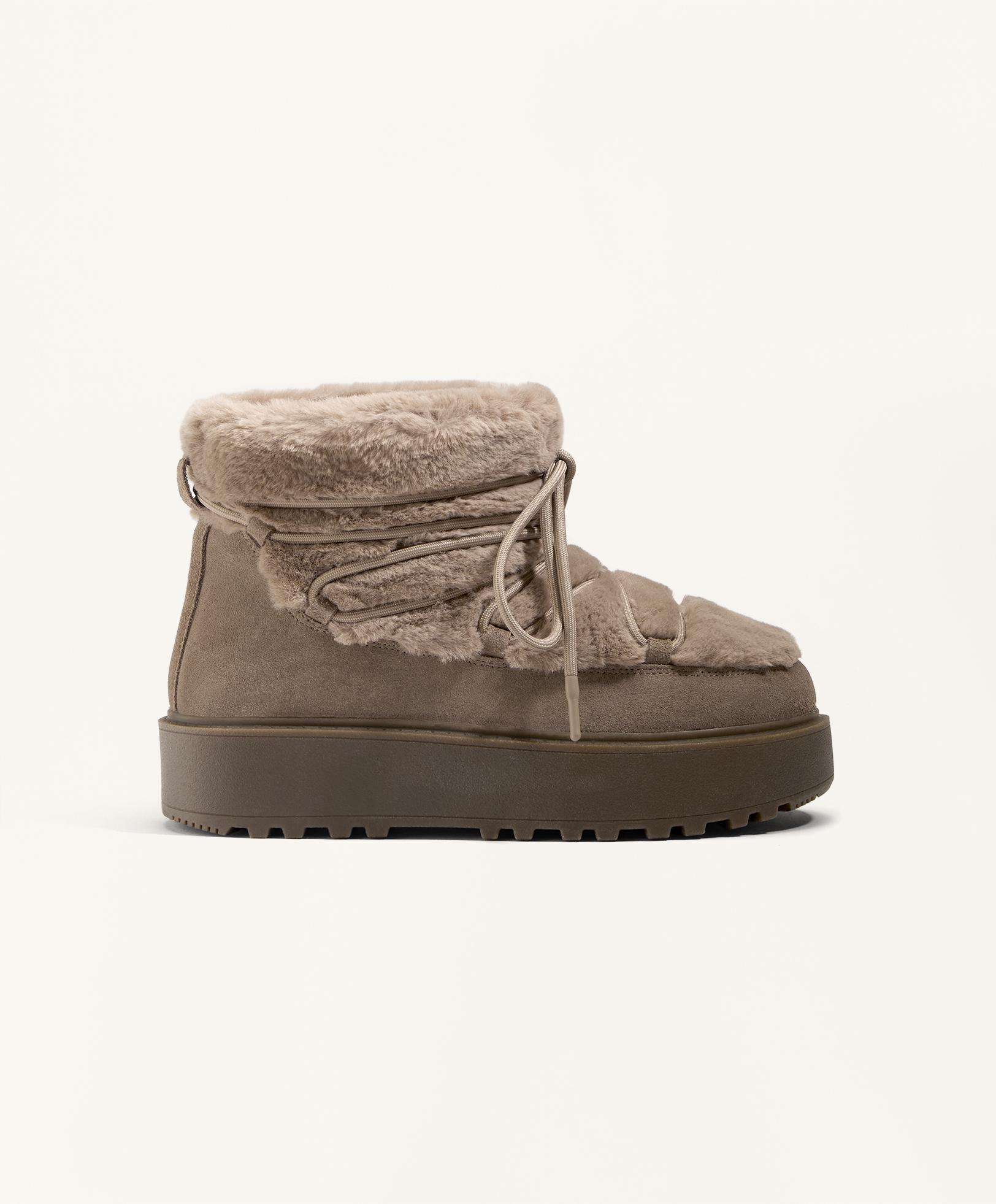 Faux-fur and split-leather lace-up boots