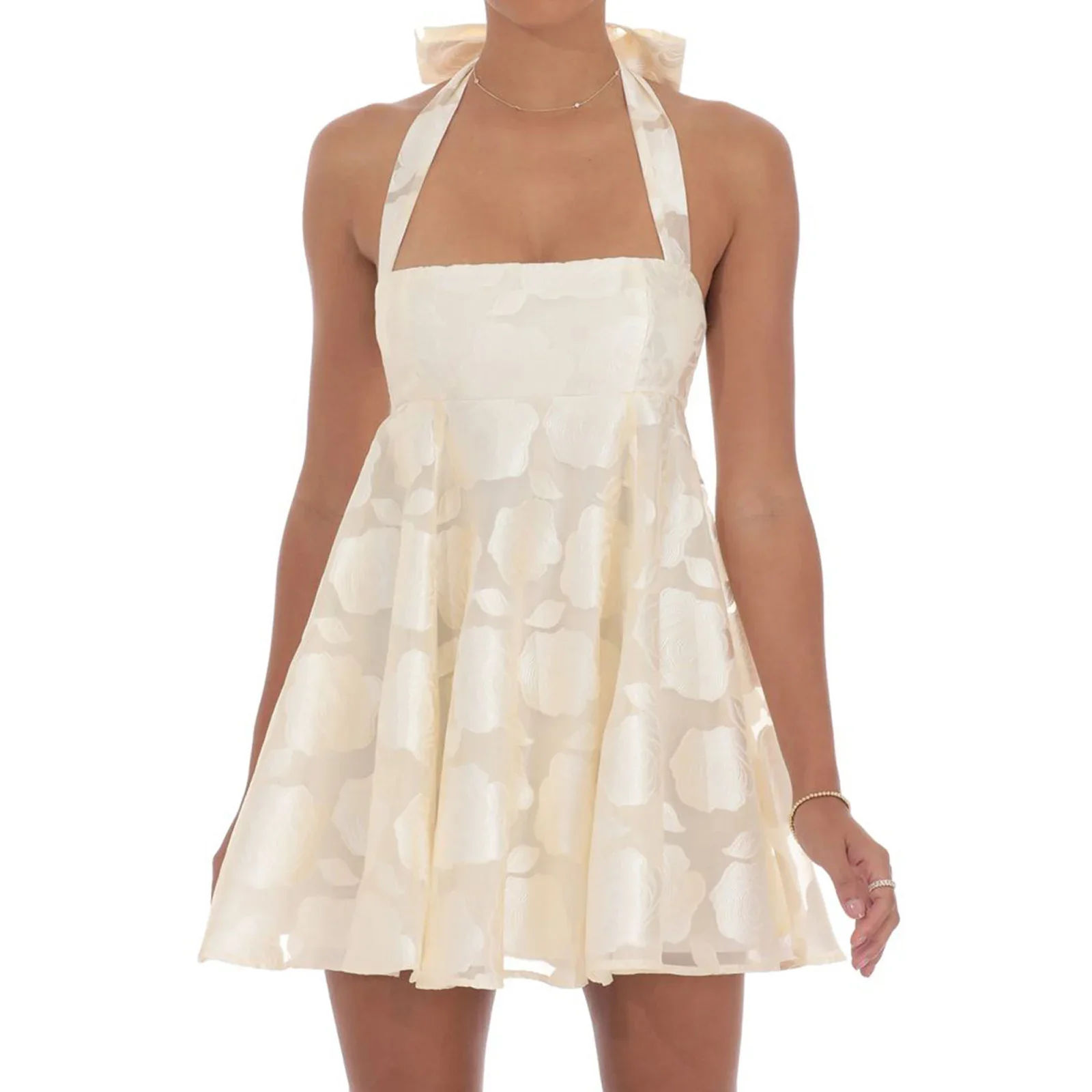 Sleeveless Halter Floral Pattern Mini Dress