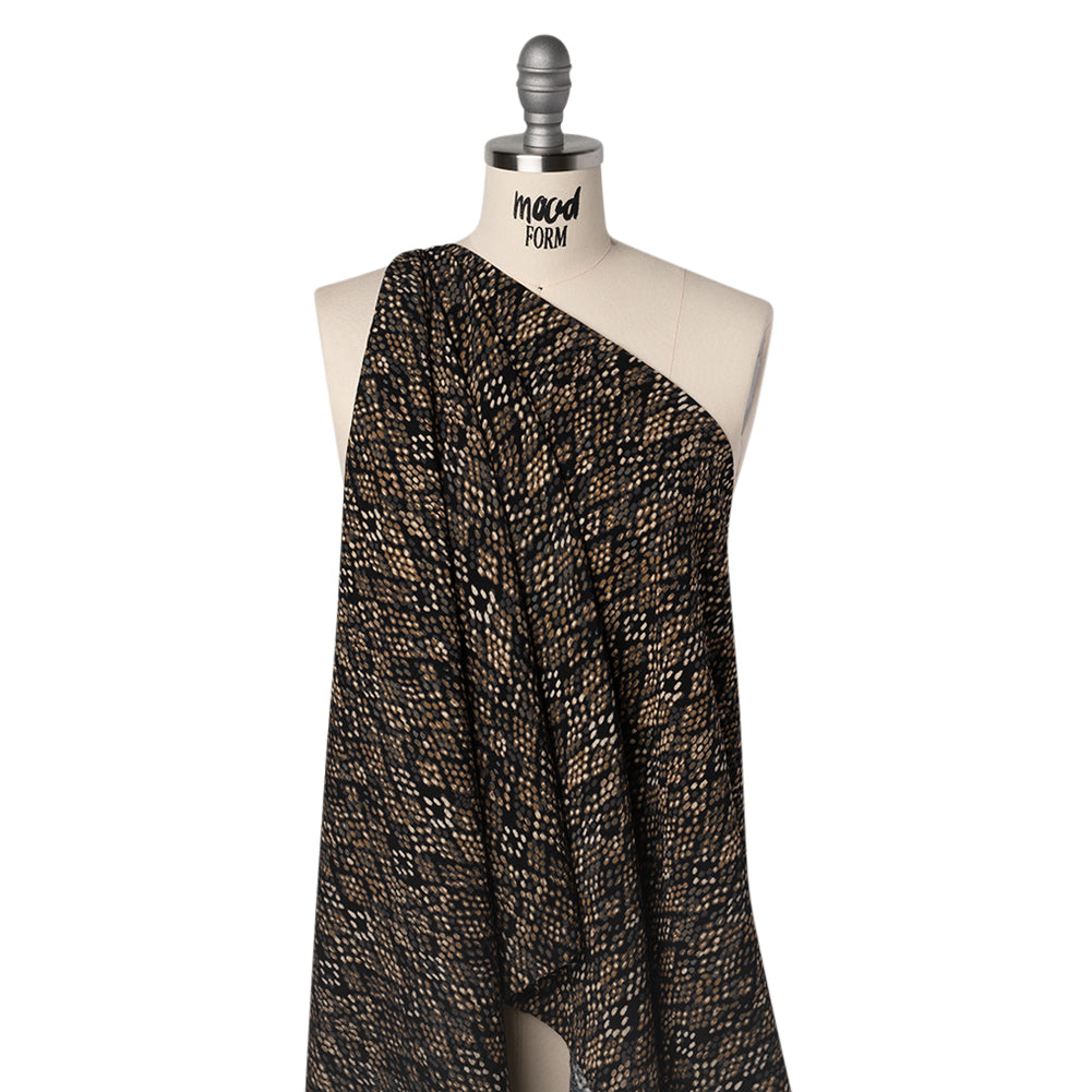 Crinkled Rayon and Nylon Woven - Black and Brown Snakeskin Spots - Designer Deadstock - Joann Fabrics
