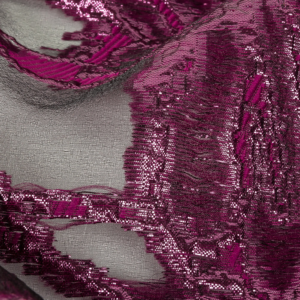 Mood Exclusive Metallic Raspberry Radiance and Black Mineral Veins Luxury Burnout Brocade - Joann Fabrics
