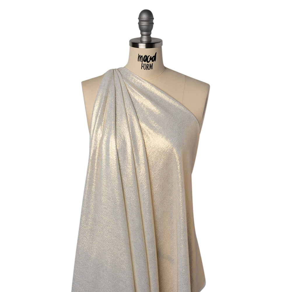 Metallic Foiled Uneven Stretch Rib Knit - Gold on Ivory - Estelle Collection - Joann Fabrics