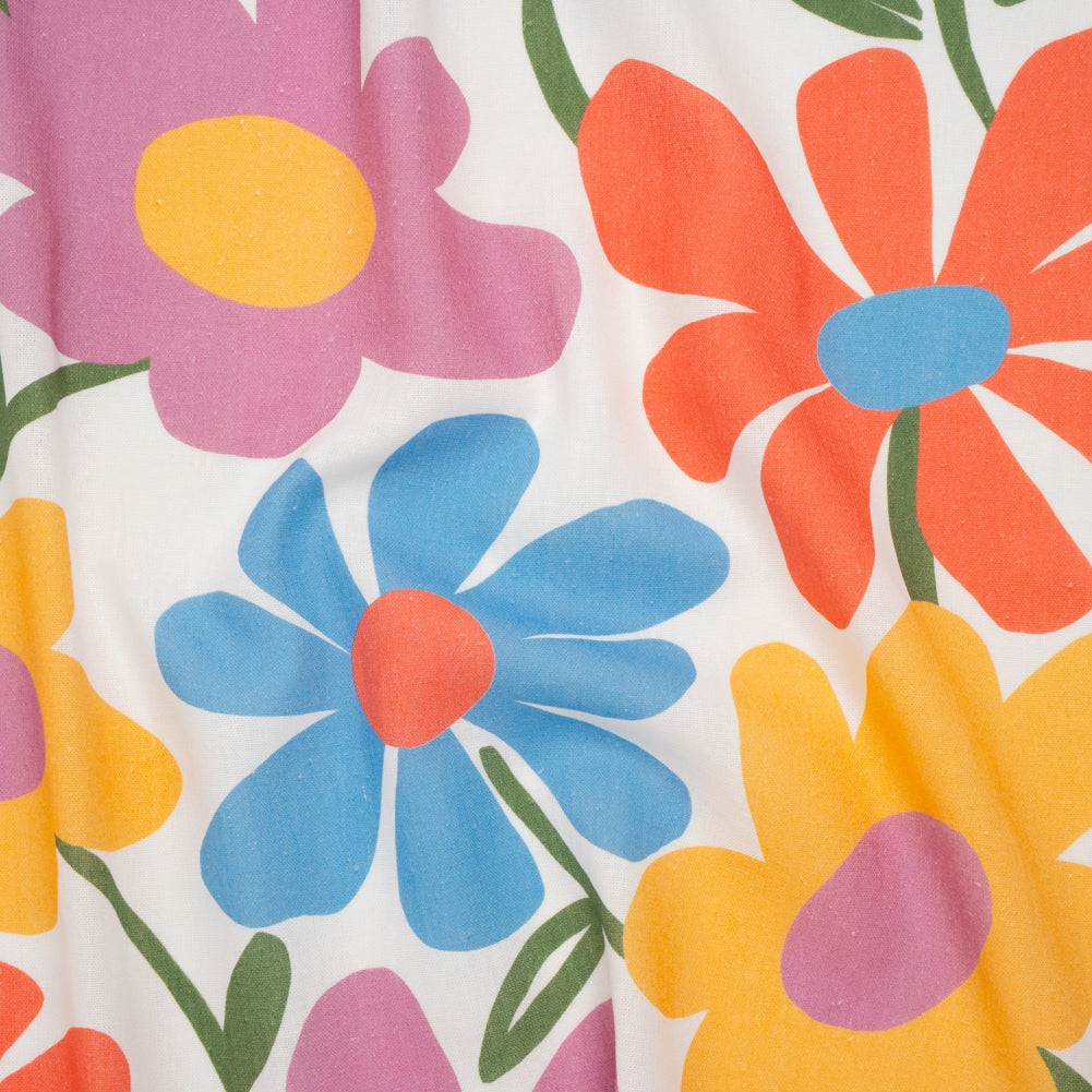 Linen and Rayon Woven - Golden Yellow, Rose Pink and Sky Blue Simple Flowers - Mood Exclusive Simple Stems Print - Joann Fabrics