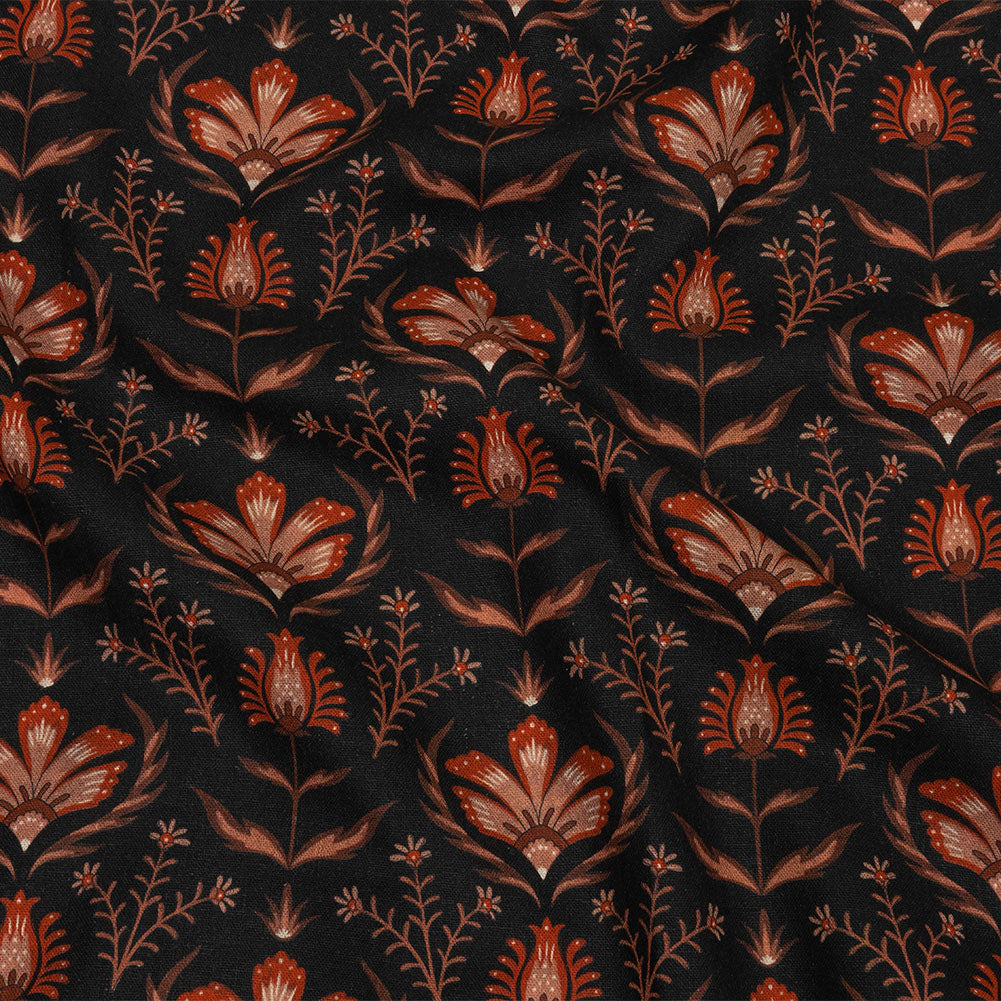 Linen and Rayon Woven - Black and Orange Floral - Watching the Fire Print - Mood Exclusive Rockland Collection - Joann Fabrics
