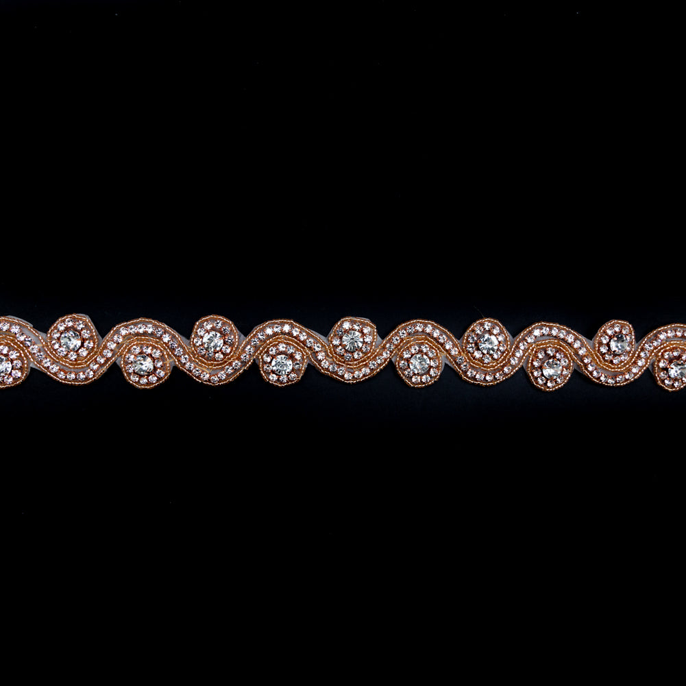 Rose Gold and Crystal Spiral Beaded Rhinestone Trim - 1.25