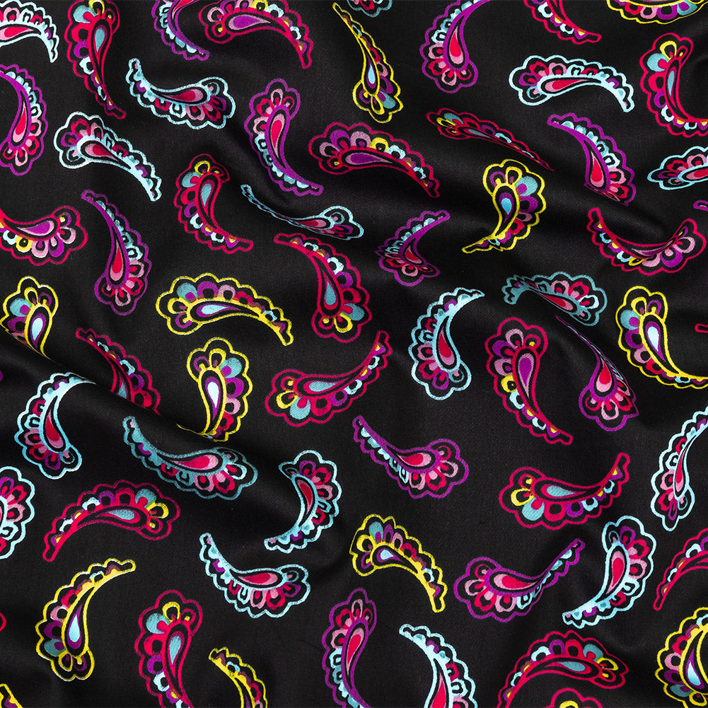 Black, Purple, and Pink Simple Paisley Cotton Shirting - Joann Fabrics