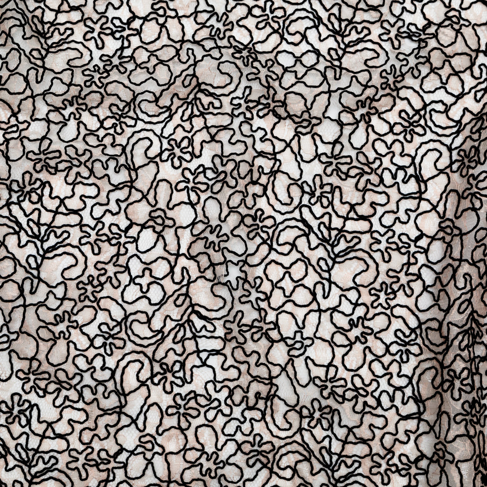 Peach Floral Chantilly Lace with Black Abstract Cording - Joann Fabrics