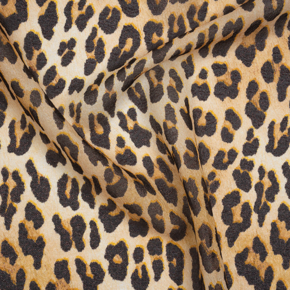 Metallic Silk Lame Print - Beige and Dark Brown Leopard Spots - Deadstock - Joann Fabrics