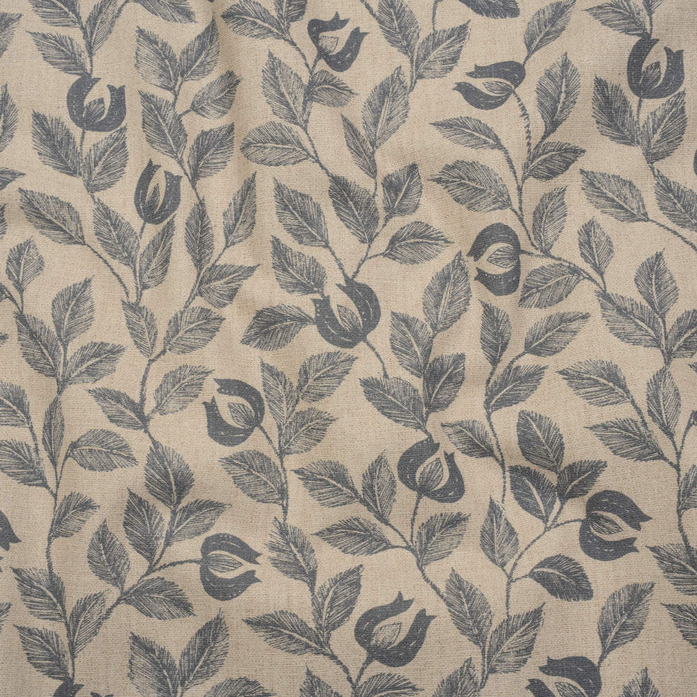 Printed Cotton Canvas - Ink Budding Flowers and Leaves - British Imported - Joann Fabrics