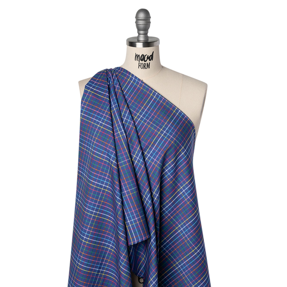 Cotton Twill Shirting - Blue and Rainbow Windowpane Checks - Deadstock - Joann Fabrics