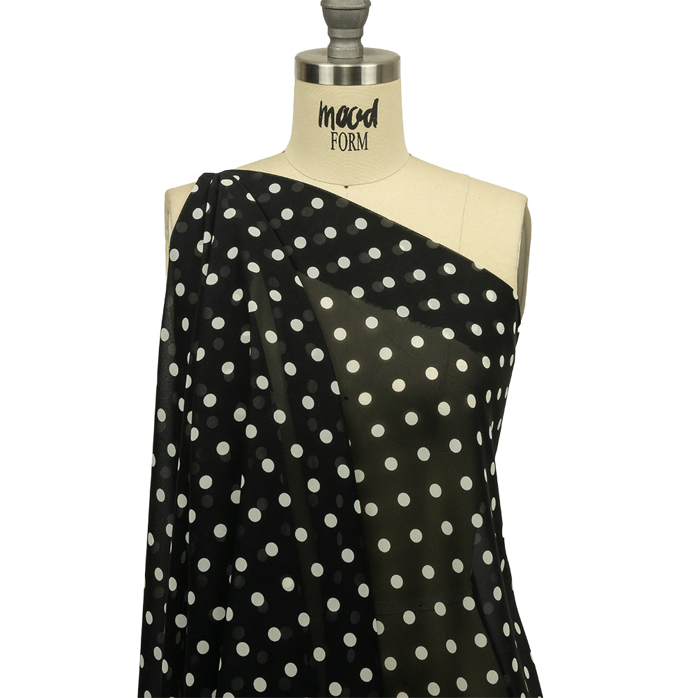 Famous Australian Designer Black and White Polka Dots Polyester Georgette - Joann Fabrics