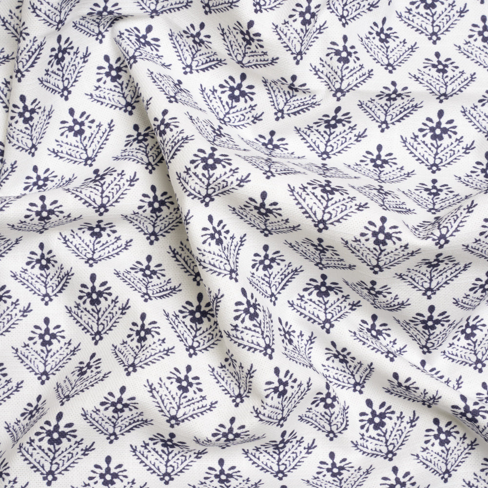 Cotton Canvas Print - French Navy Flowering Ferns - British Imported - Joann Fabrics
