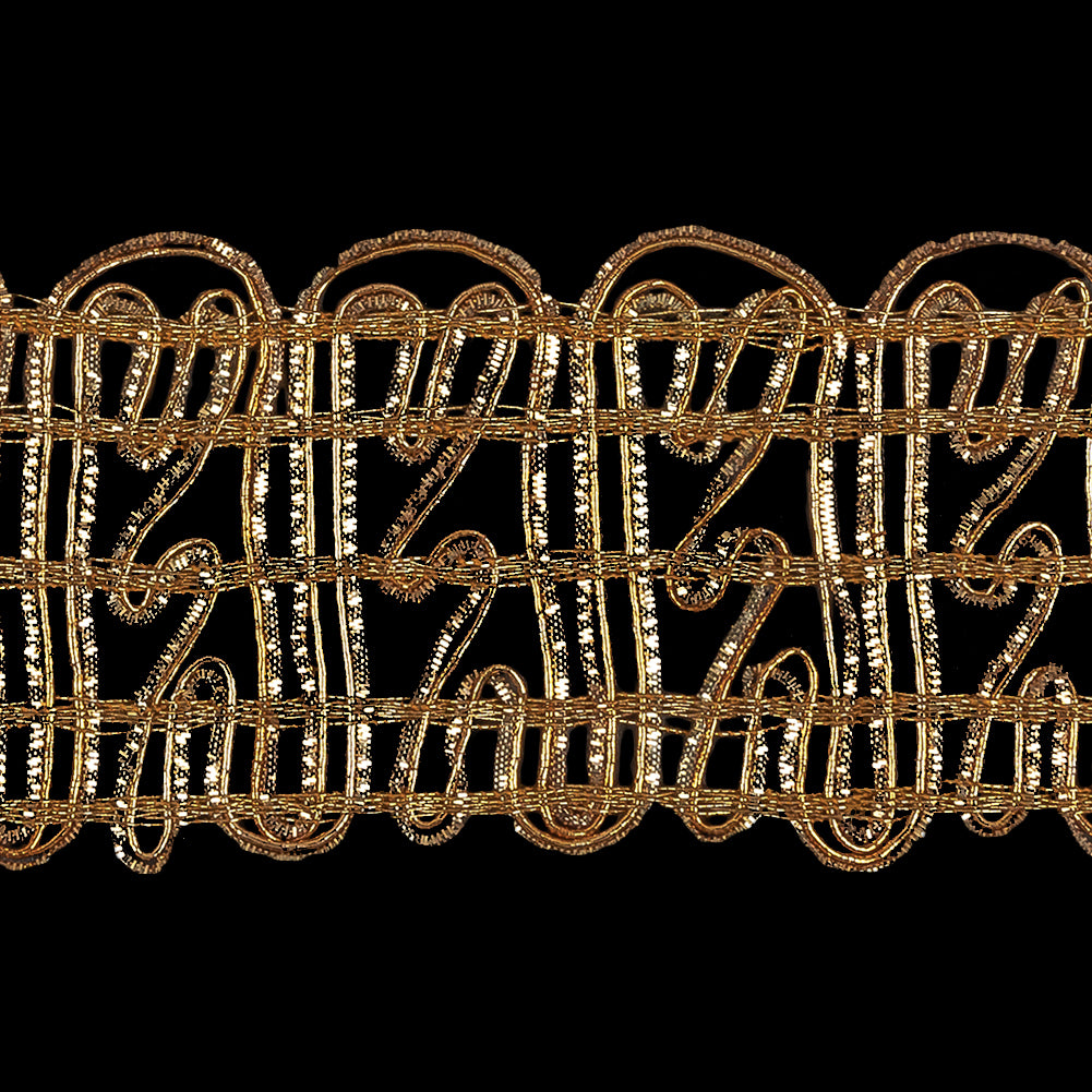 Vintage Metallic Gold Twisting Lines Braided Trim - 2