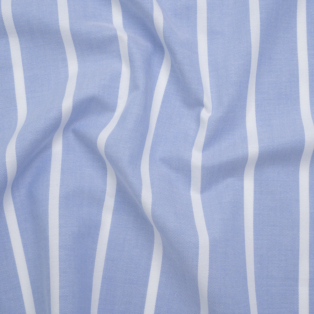 Cotton Oxford Shirting - Light Blue and White Wide Stripes - Designer Deadstock - Joann Fabrics