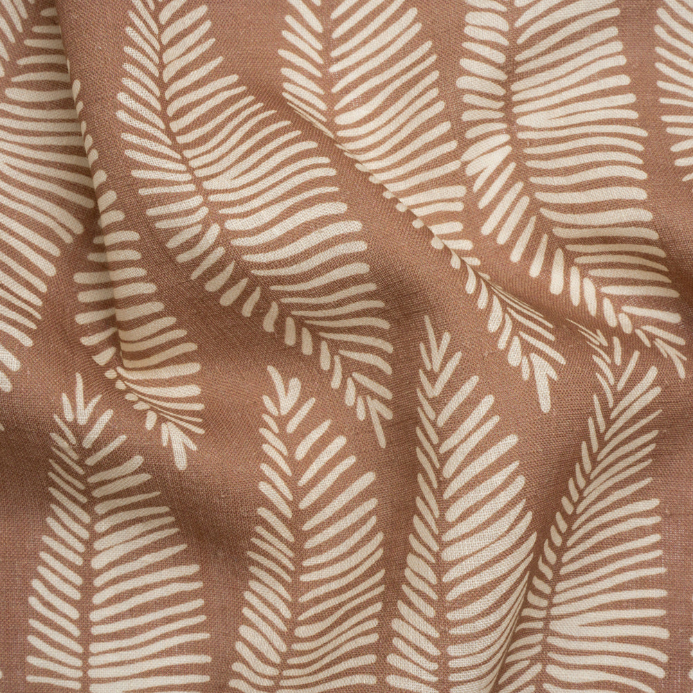 Brown and Cream Feather Leaves Medium Weight Linen Woven - Joann Fabrics