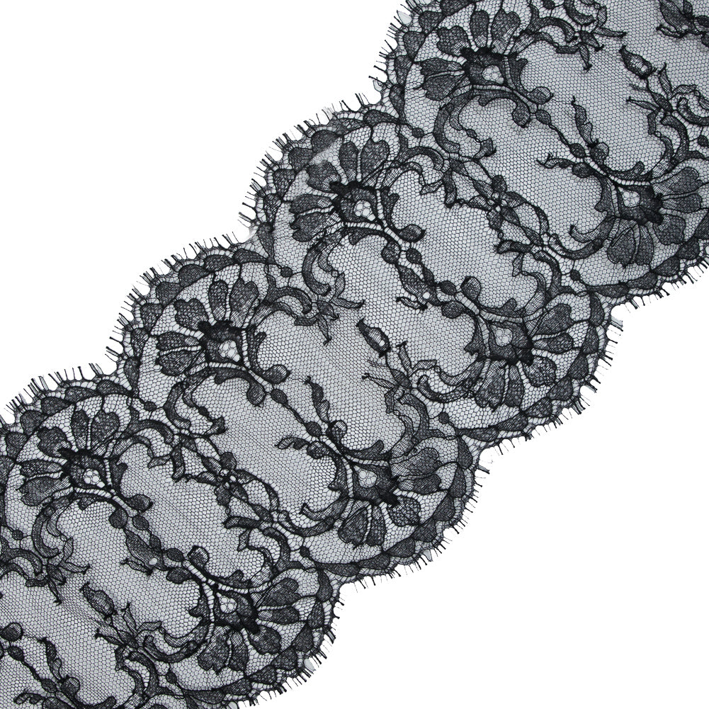 Black Fine Double Scallop Edge Lace Trim - 6.5