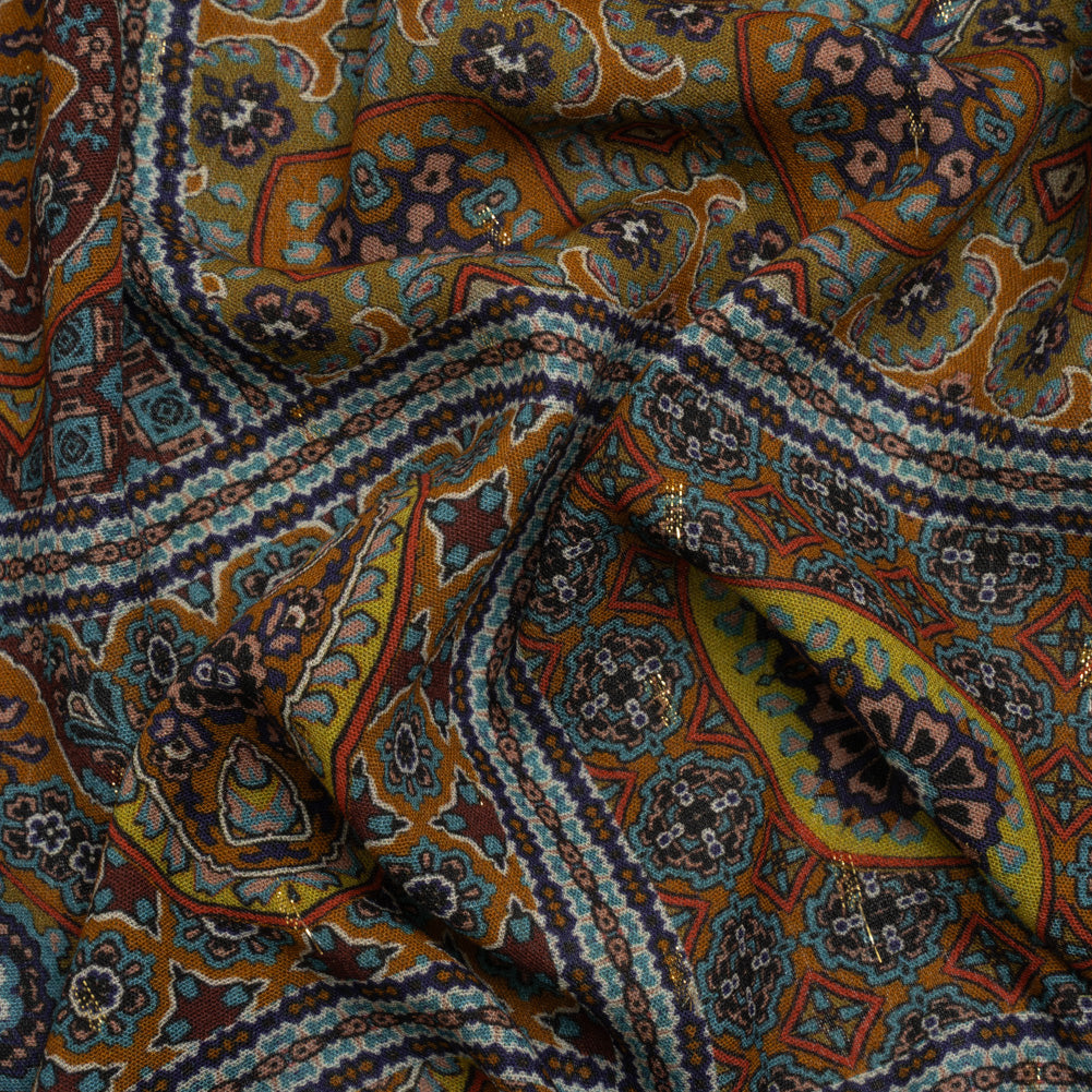 Mood Exclusive Ochre Basilica Bella Metallic Dotted Crinkled Viscose Crepe - Joann Fabrics