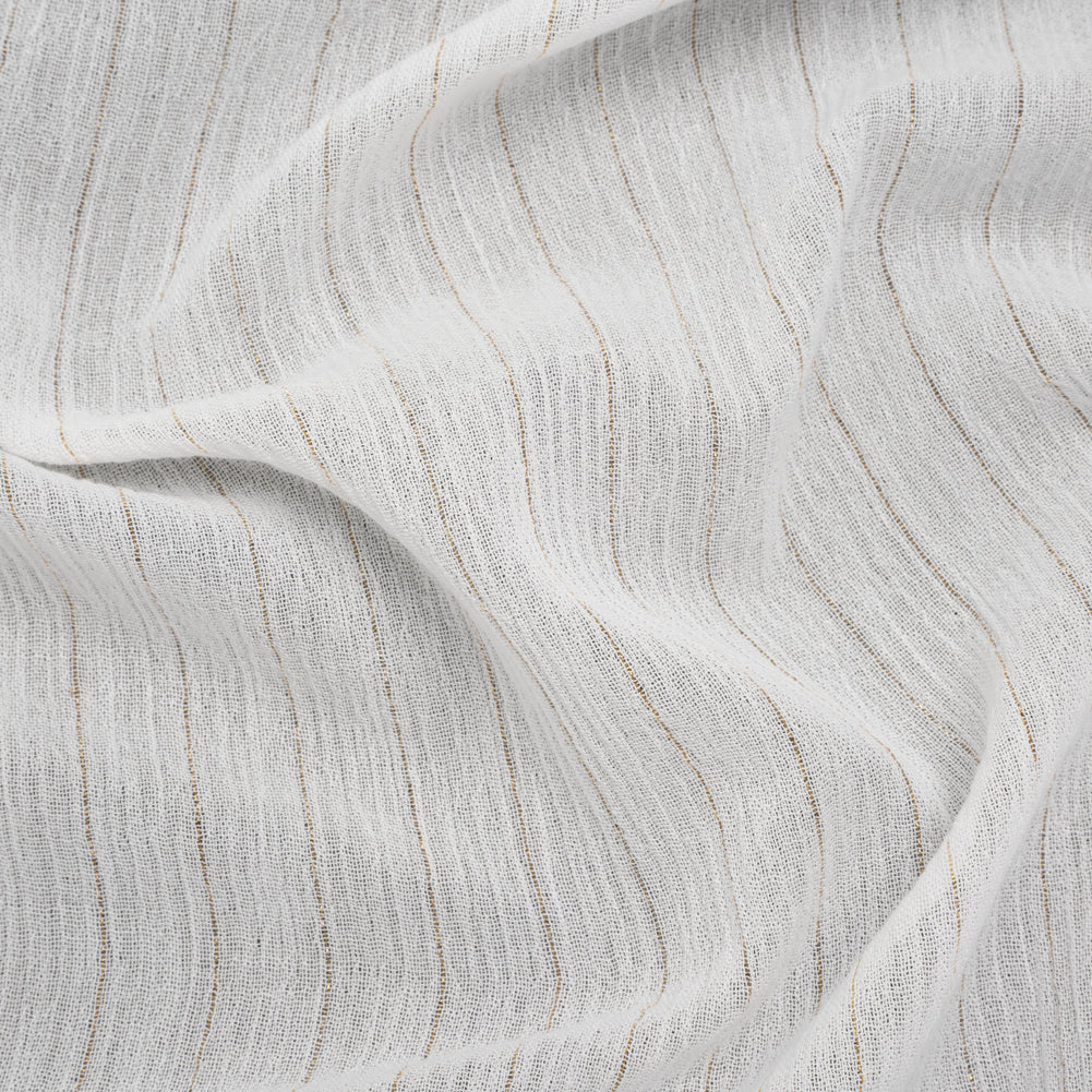 Crinkled Cotton Gauzy Woven with Metallic Pinstripes - White and Gold - Famous Australian Famous Australian Designer Deadstock - Joann Fabrics