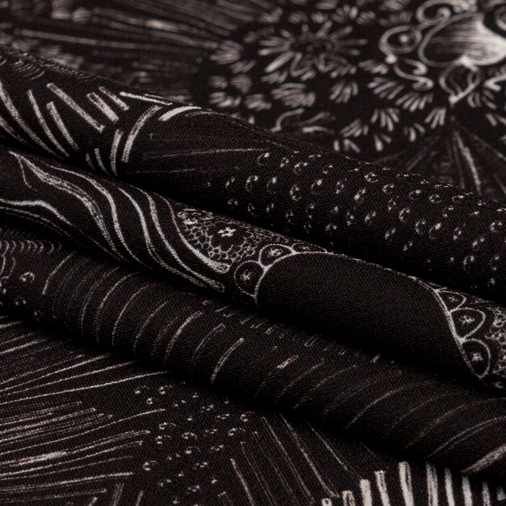 Stretch Polyester Crepe - Black Feathers - Miscellaneous Phenomena Print - Mood Exclusive Crow Collection - Joann Fabrics
