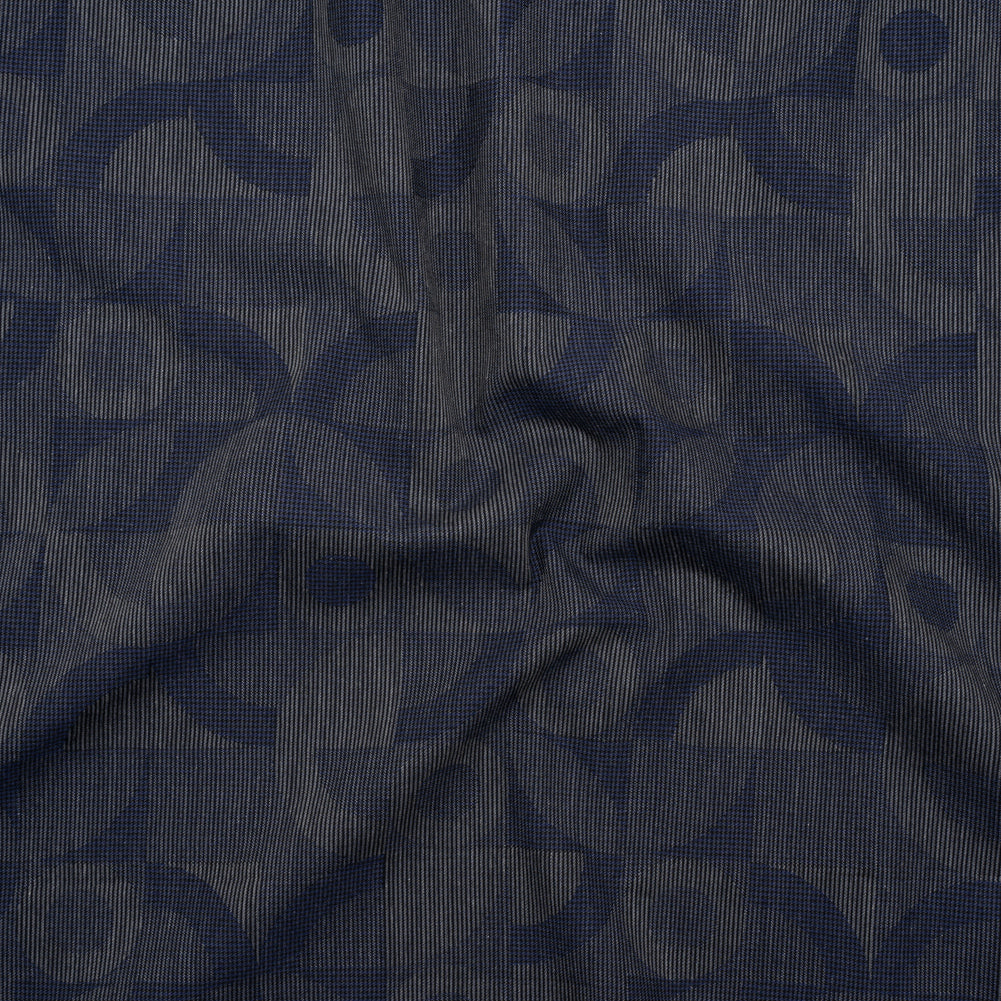 Cotton Dobby Shirting - Navy Blue and Gray Circles in Squares - Deadstock - Joann Fabrics