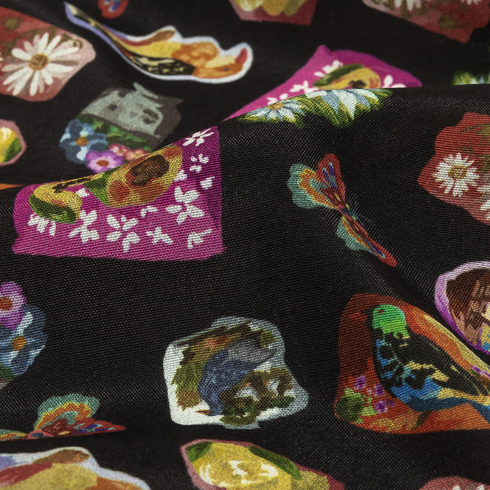 Sustainable Viscose Woven Print - Caviar Black Floral Stickers - Mood Exclusive Sticking Power - Joann Fabrics
