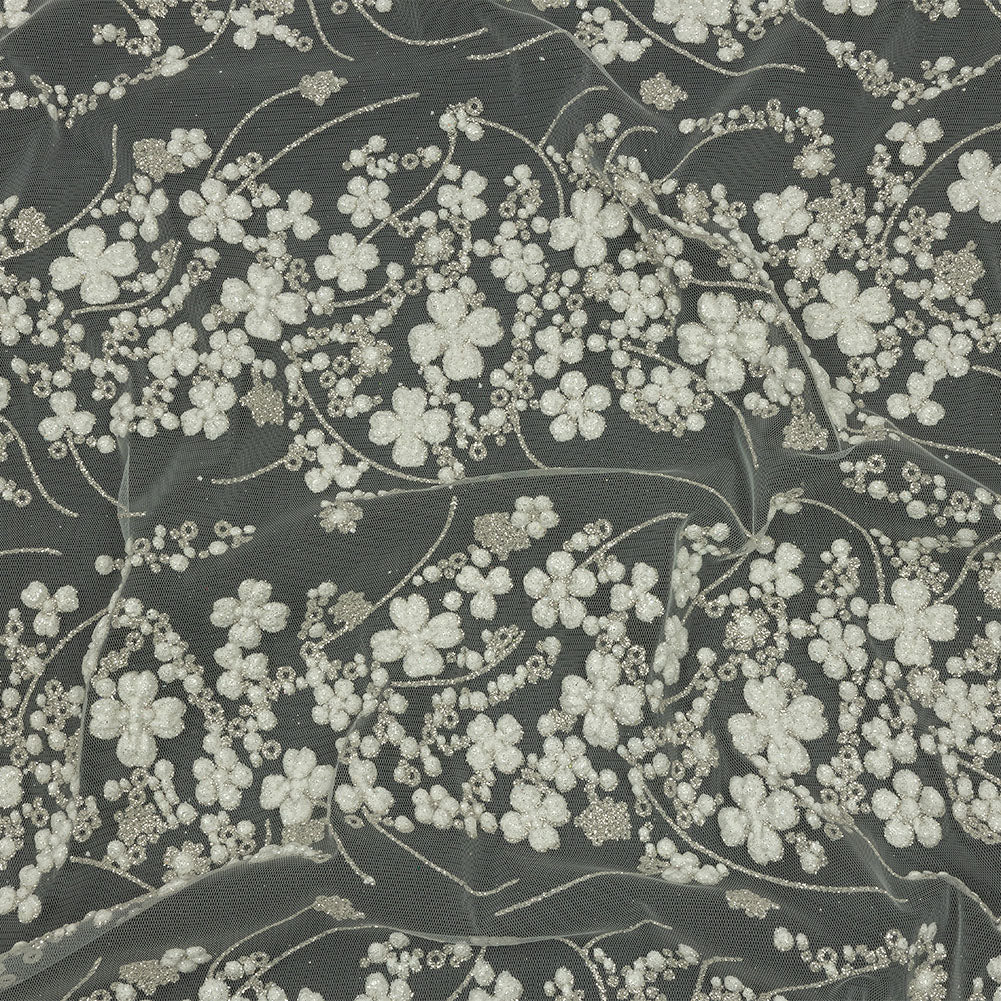 3D Puffy Glitter Tulle - Off White and Silver Floral Stripes - Joann Fabrics