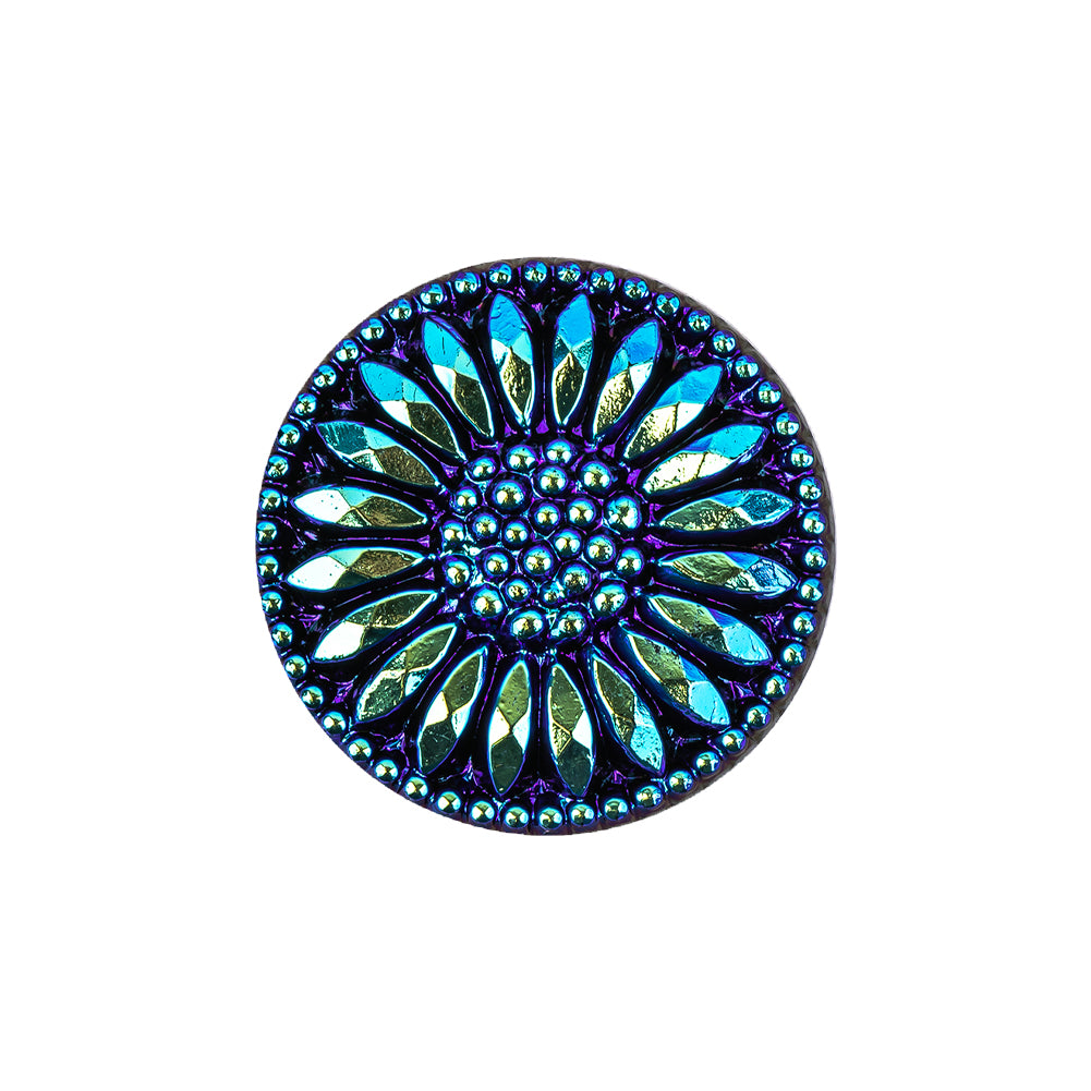 Vintage Blue Iris and Black Floral Shank Back Glass Button - 36L/23mm - Joann Fabrics