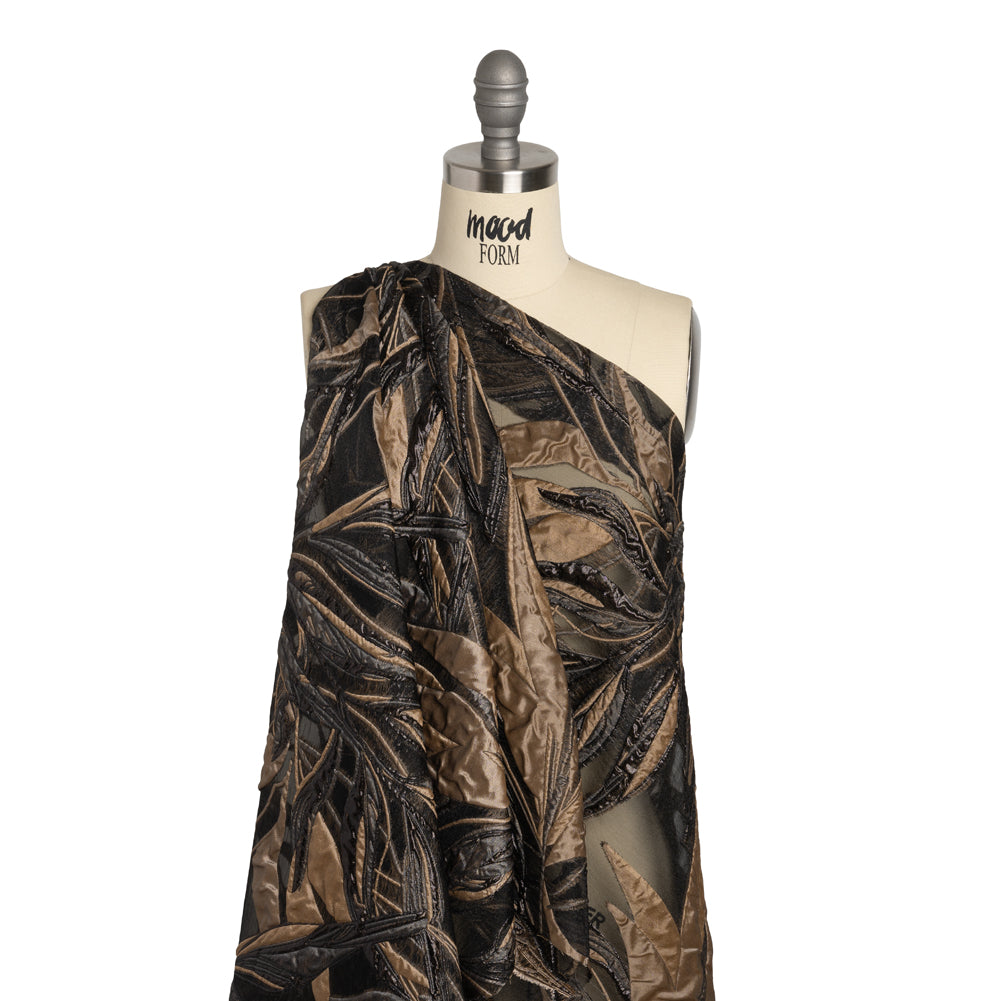 Metallic Luxury Burnout Brocade - Mole Brown and Black Magical Leaves - Joann Fabrics