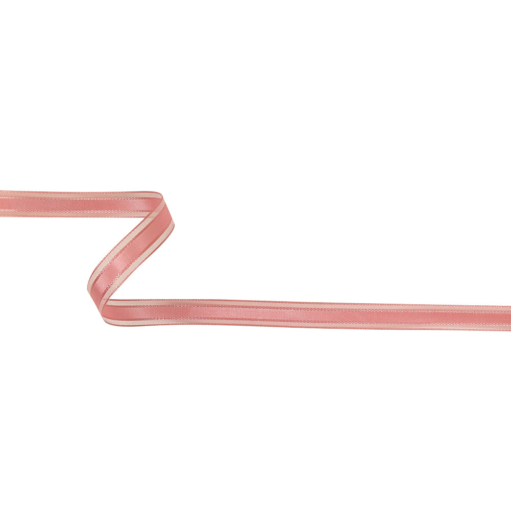 Bubblegum Woven Ribbon with Sheer Organza Borders - 0.5