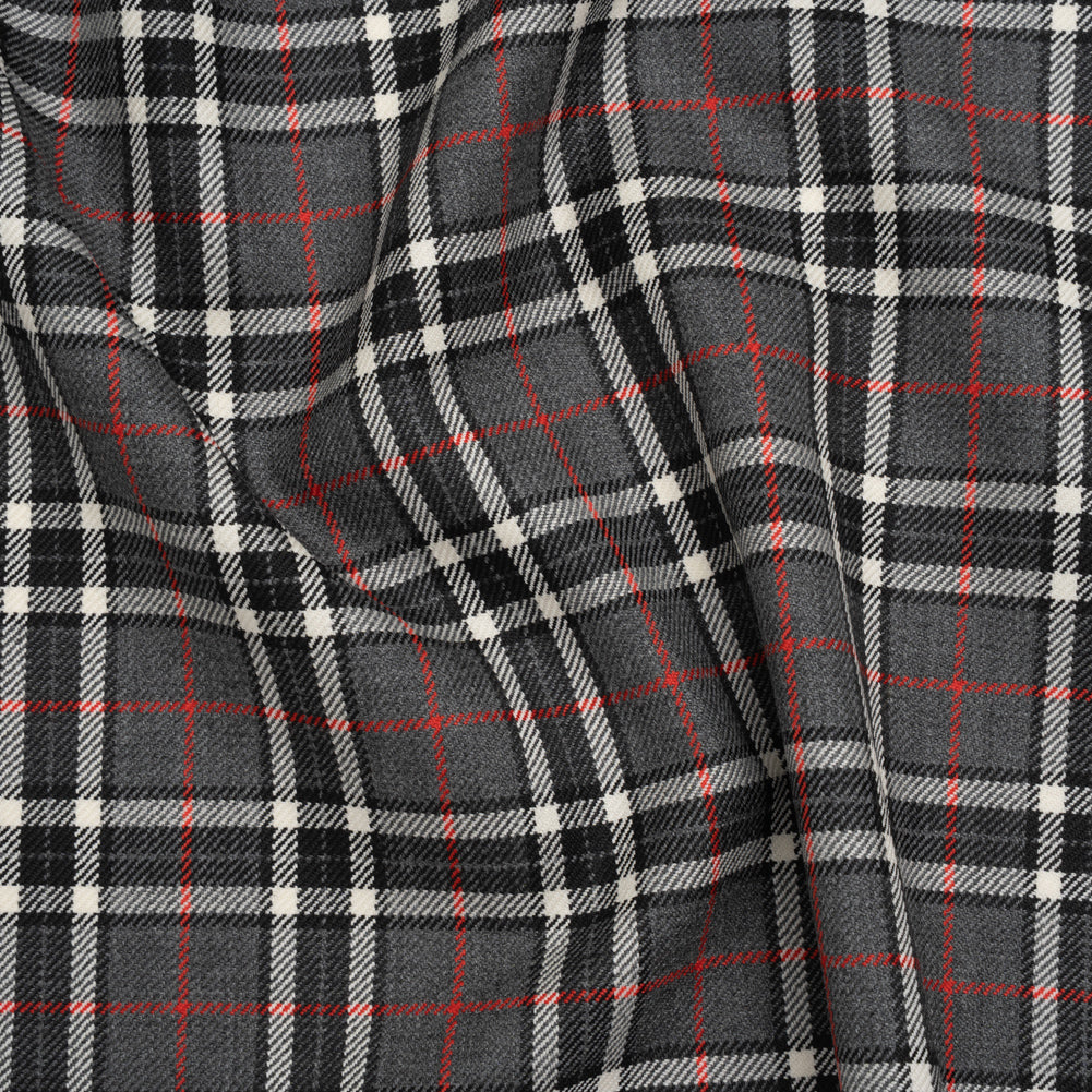 Virgin Wool Twill Made in Italy - Gray, Black and Red Classic Plaid - Joann Fabrics