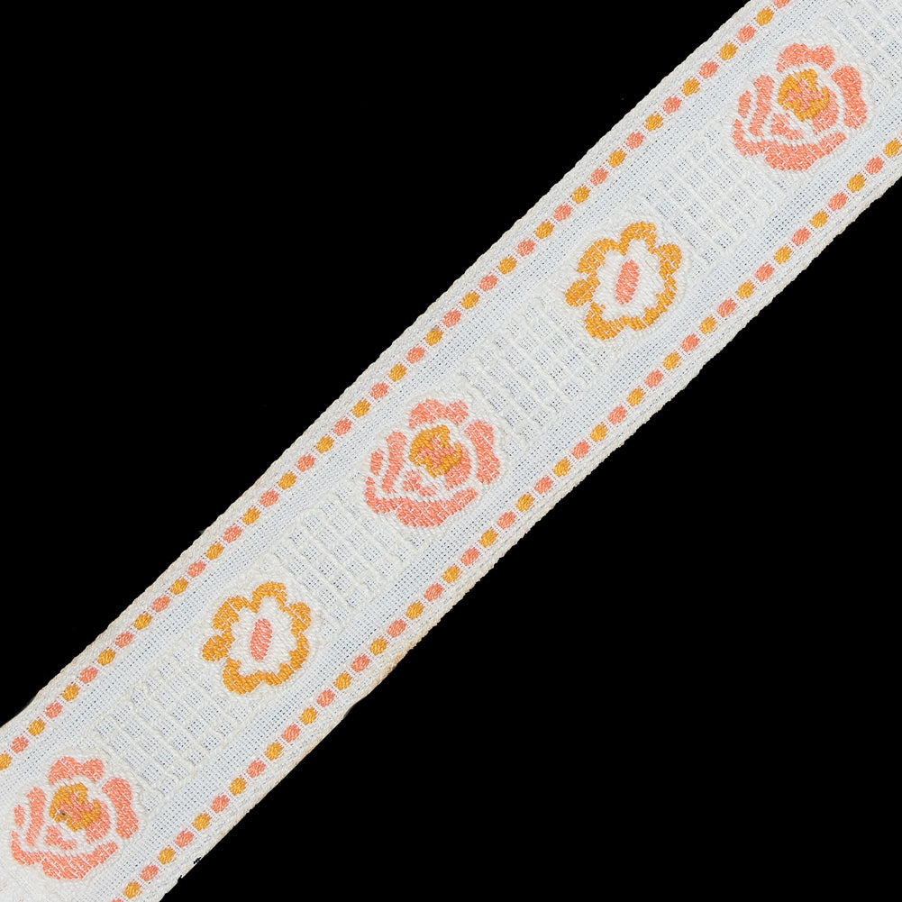 White and Mustard Yellow Floral Jacquard Ribbon - 1.25