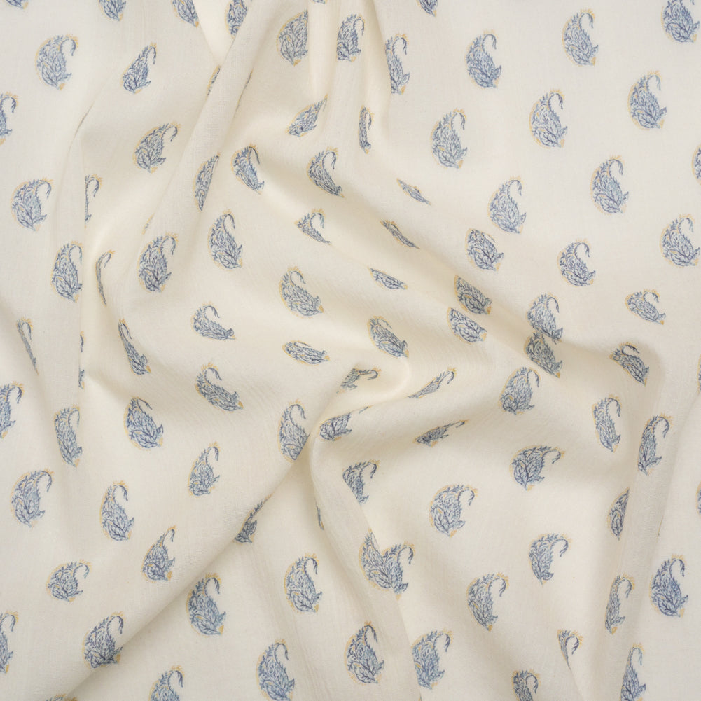 Crinkled Cotton Gauzy Woven Print - Cream and Blue Paisley - Mood Exclusive Bit of Bloom - Joann Fabrics