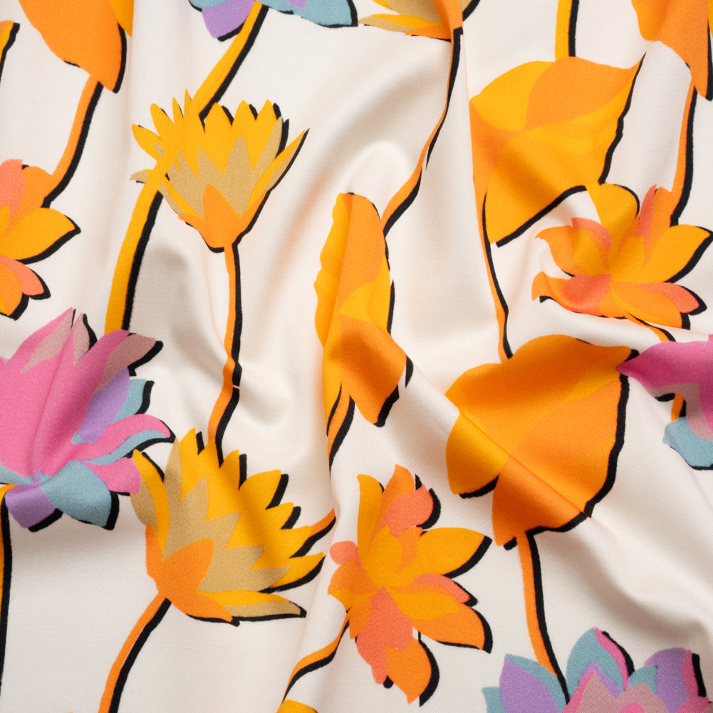 Stretch Cotton Sateen - Pink and orange Floral Silhouettes - Mood Exclusive Speaks For The Trees Print - Joann Fabrics